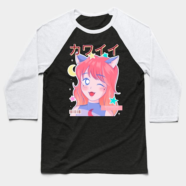 Cute Smiling Anime Girl v6 - Anime Lover Baseball T-Shirt by Dener Queiroz